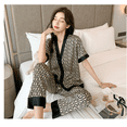 thumbnail image 4 of M-2XL Loose  Luxury Silk Pajamas for Women Summer V Neck Letter Print Home Suit Stain Pajama Set Woman Sleepwear Pijama Mujer, 4 of 6