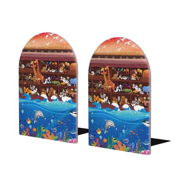 Hirioo Animals On Noah's Ark2 for Bookends Decorative Bookends for Shelves for Home or Office, Non-Slip Base