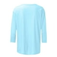 thumbnail image 4 of KDDYLITQ Summer 3/4 Length Sleeve Tops Trendy Clothing Ladies Round Neck Tunic Tops Plus Size Dressy Blouses Tshirt Sky Blue 3X, 4 of 5