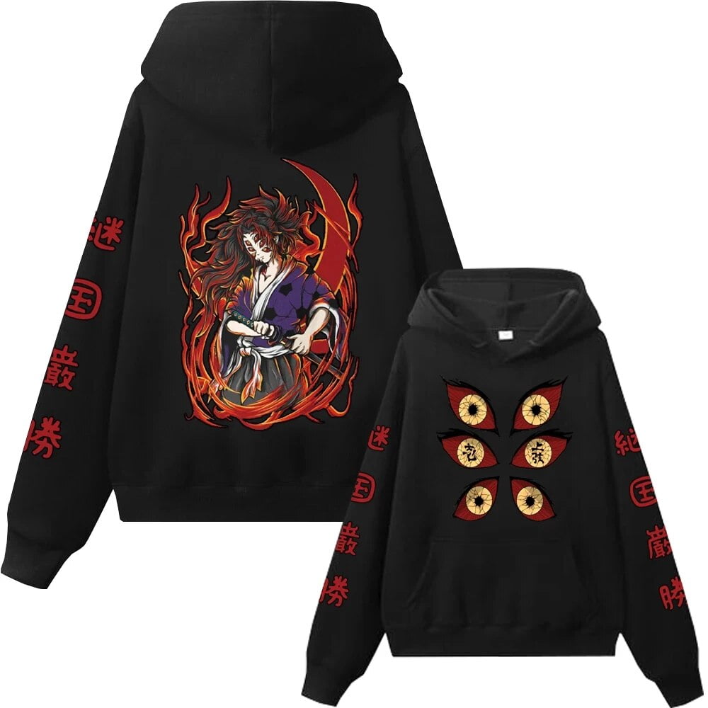 Dingwu Demon Slayer Upper Moons One Kokushibo Anime Hoodie Man Woman Pullovers Tops Long Sleeves Kimetsu No Yaiba Streetwear Clothing Black