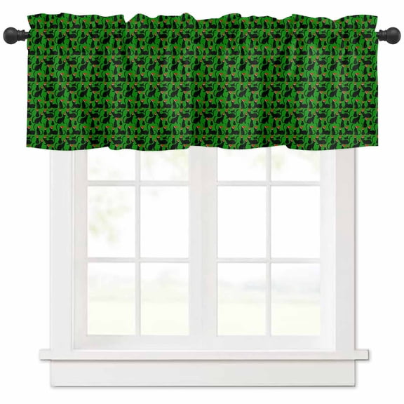 Christmas Cat Valances for Windows, Winter Xmas Santa Hat Light Filtering Window Treatment Valances, Rod Pocket Small Curtains for Kitchen/Bathroom, 42"x12"
