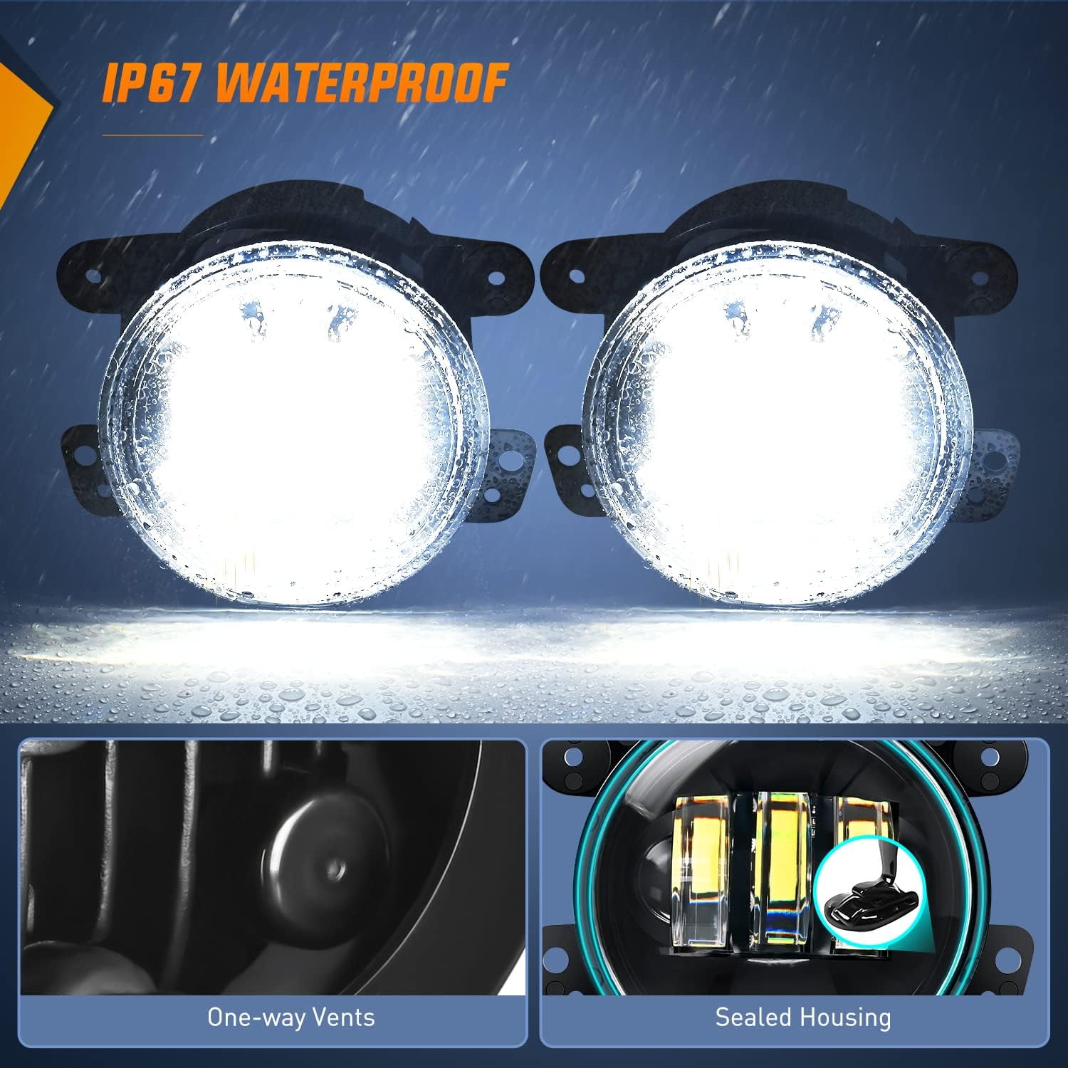 Nilight 4inch Led Fog Light Assembly Compatible with 2007 2008 2009 2010 2011 2012 2013 2014 2015 2016 2017 2018 Jeep Wrangler JK Unlimited JKU w/Conversion Cable Clear Fog Lamps
