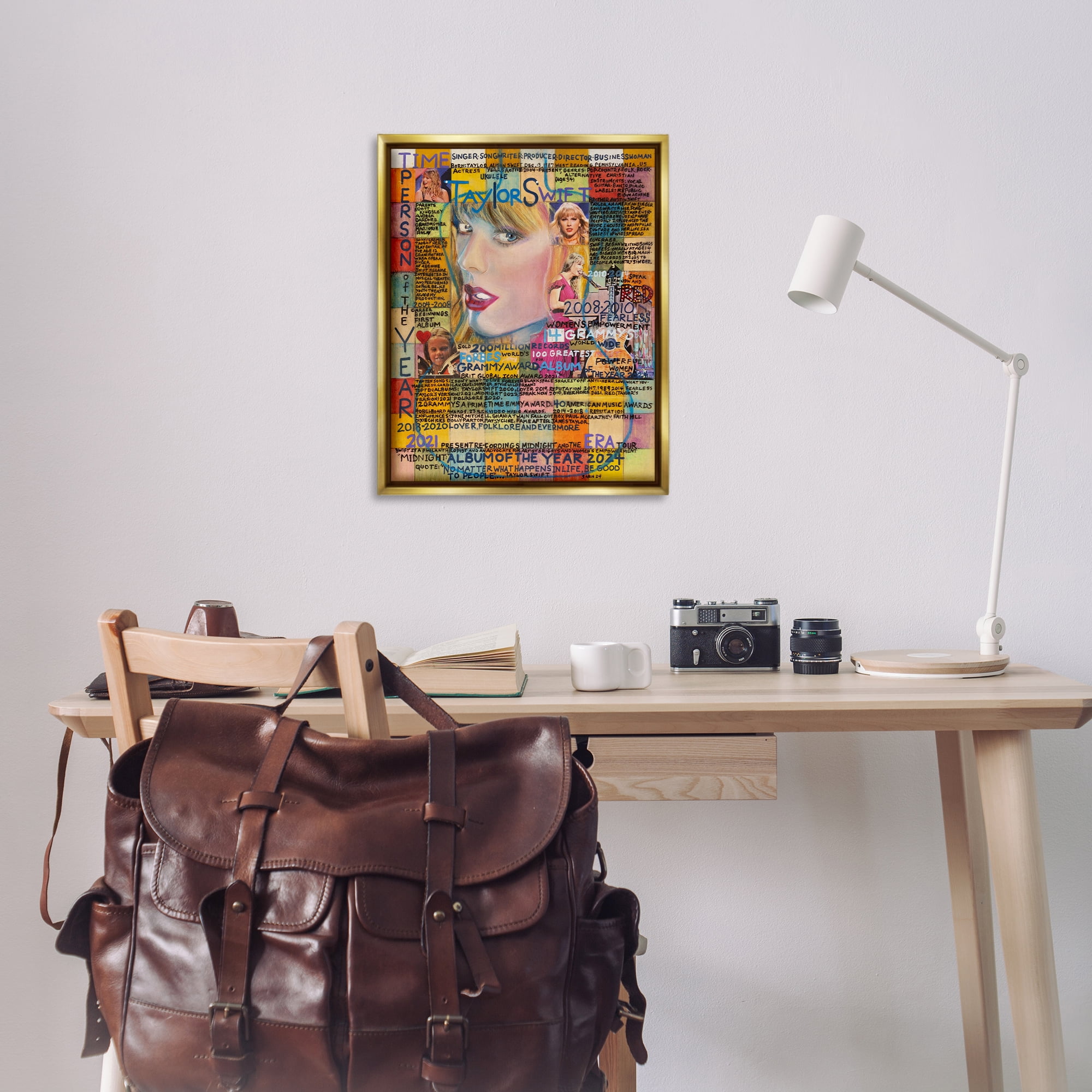 Stupell Industries Taylor Musician Collage People Drawing Gold Floater Framed Canvas Art Print Wall Art, 25 x 31