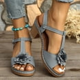 thumbnail image 7 of Womens T-Strap Block Heel Dress Sandals Floral Embellished Open Toe Ankle Strap Buckle Comfortable Faux Faux Leather Summer Wedding Shoes Gray,Size 39, 7 of 7