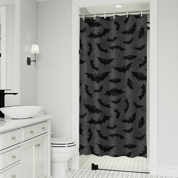 Gray Halloween Bats and Spider Webs Shower Curtain 36"x72" ,Bathroom Decorative Shower Curtains Set with 12 Hooks,Modern Waterproof Washable Shower Curtain