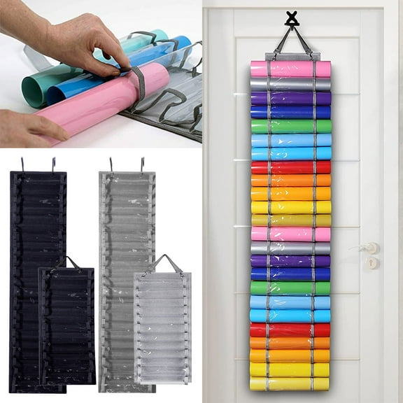 MTFun Vinyl Roll Holder Vinyl Storage Rack with 12/24 Compartments Wall Mount with 2 Hook Craft Vinyl Roll Keeper for Craft Room Closet Studio