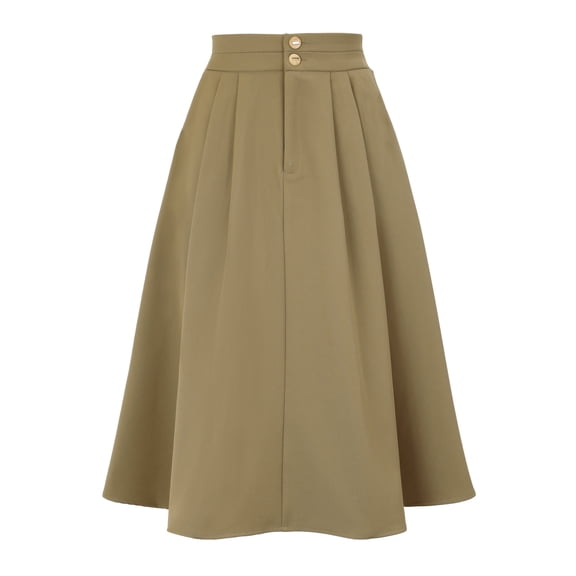 DARING DIVA Women's Flowy A-Line Business Work Skirt with Pockets Small Khaki
