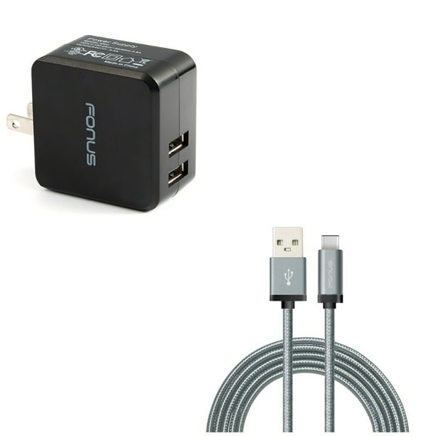 Power Cord TypeC 6ft USB Cable w 2Port USB 17W Home Charger X3V for