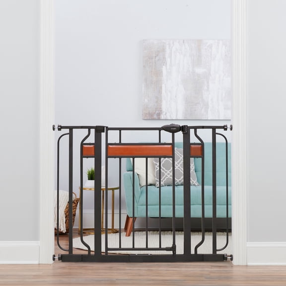 Regalo Home Accents® Extra Wide Walk Thru Baby Safety Gate, 30-42 Inches, Black Metal Frame