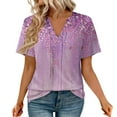 thumbnail image 2 of Purple Women's Short Sleeve T-shirt, Womens Tops Summer Short Sleeve V Neck Blouses Business Casual Loose Fit Tshirts Trendy Fashion Outfits,Women's Short sleeve T-shirt XXL, 2 of 4