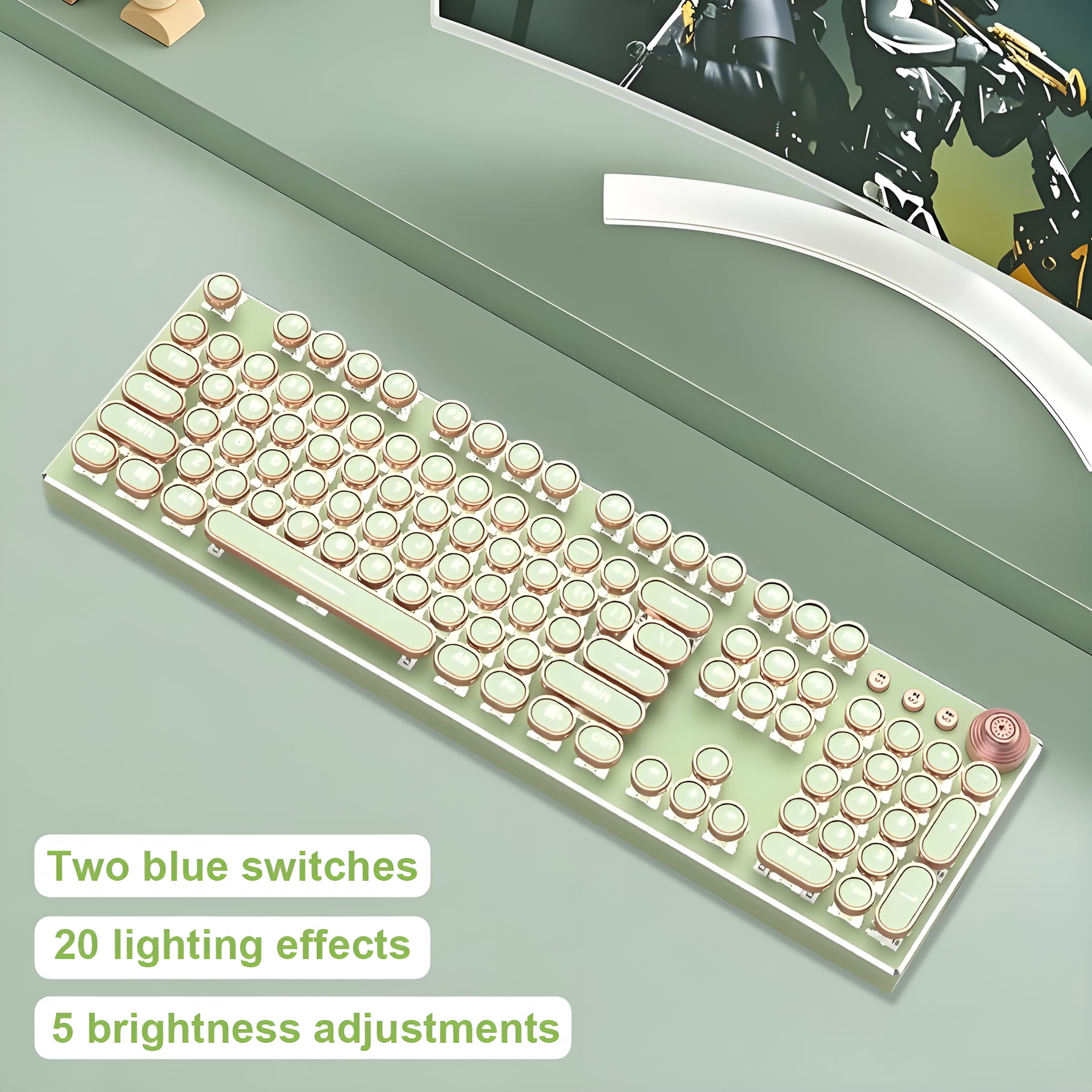GJX 2026 New Gaming Keyboard,Flexible,Wired Wireless,Gaming Keyboards,Single Piece,Typewriter Keyboard Wireless,With 1*46 X 15 X 5 Cm / 0.9 Kg,Green,1 Count
