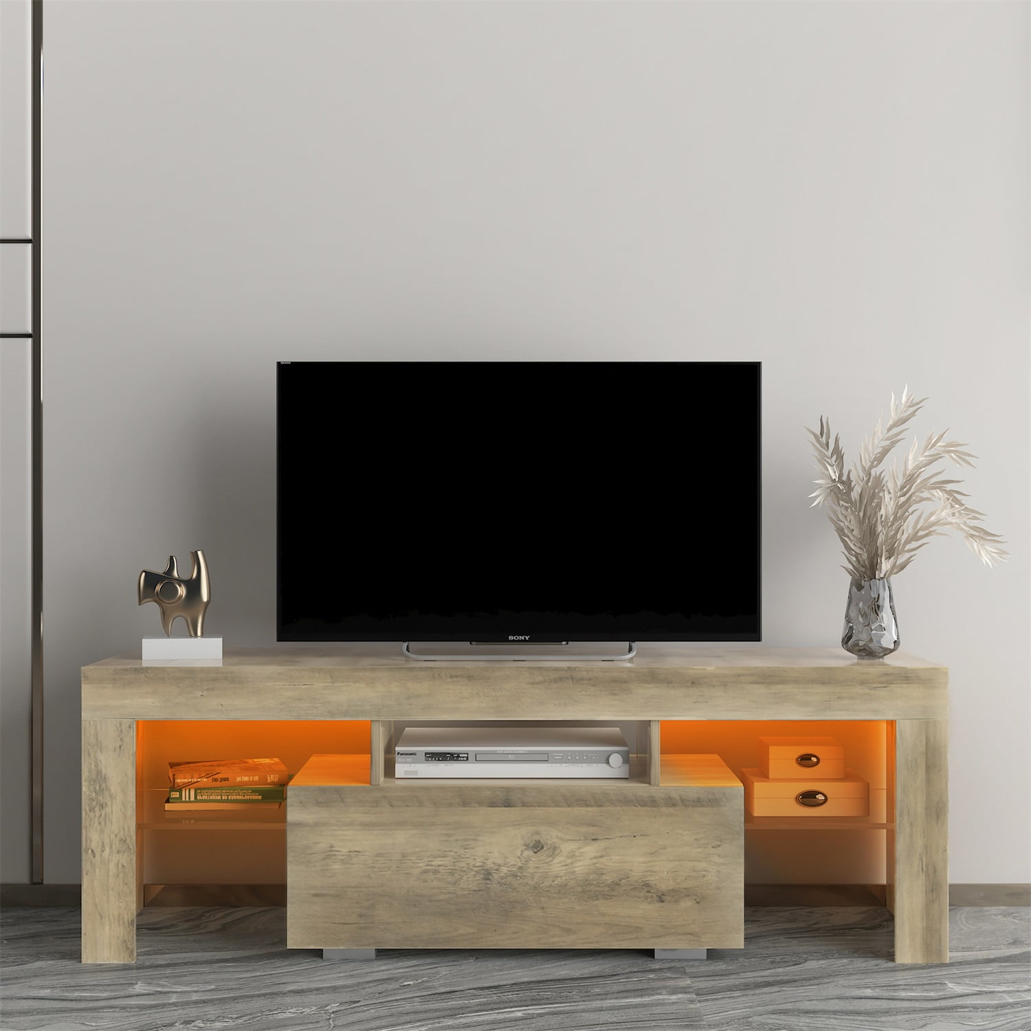 Kadyn LED Tv Stand for 55" Tv, Farmhouse Entertainment Center with LED Lights, Tv Console for Home, Wood Kadyn LED Tv Stand for 55" Tv, Farmhouse Entertainment Center with LED Lights, Tv Console for Home, Wood