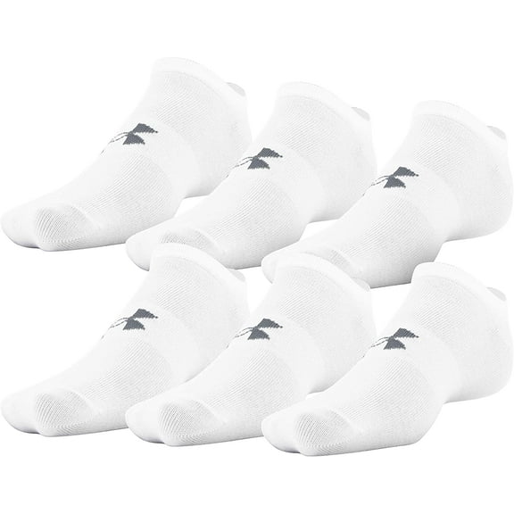 Under Armour Adult Essential Lite No Show Socks, 6 Pairs White Large
