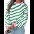 thumbnail image 1 of Camisas de Larga para Mujer, Túnicas Holgadas con Cuello Redondo A Rayas y Bloques de Color de Otoño. Verde 4XL, 1 of 6