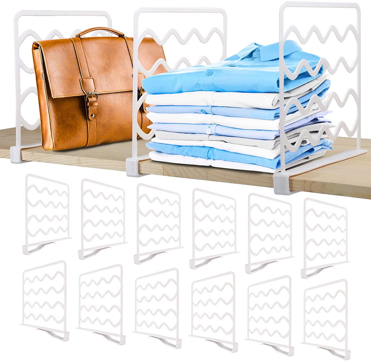 Closet Shelf Dividers, 12 Pack Plastic Closets Shelves Organizer, Wood