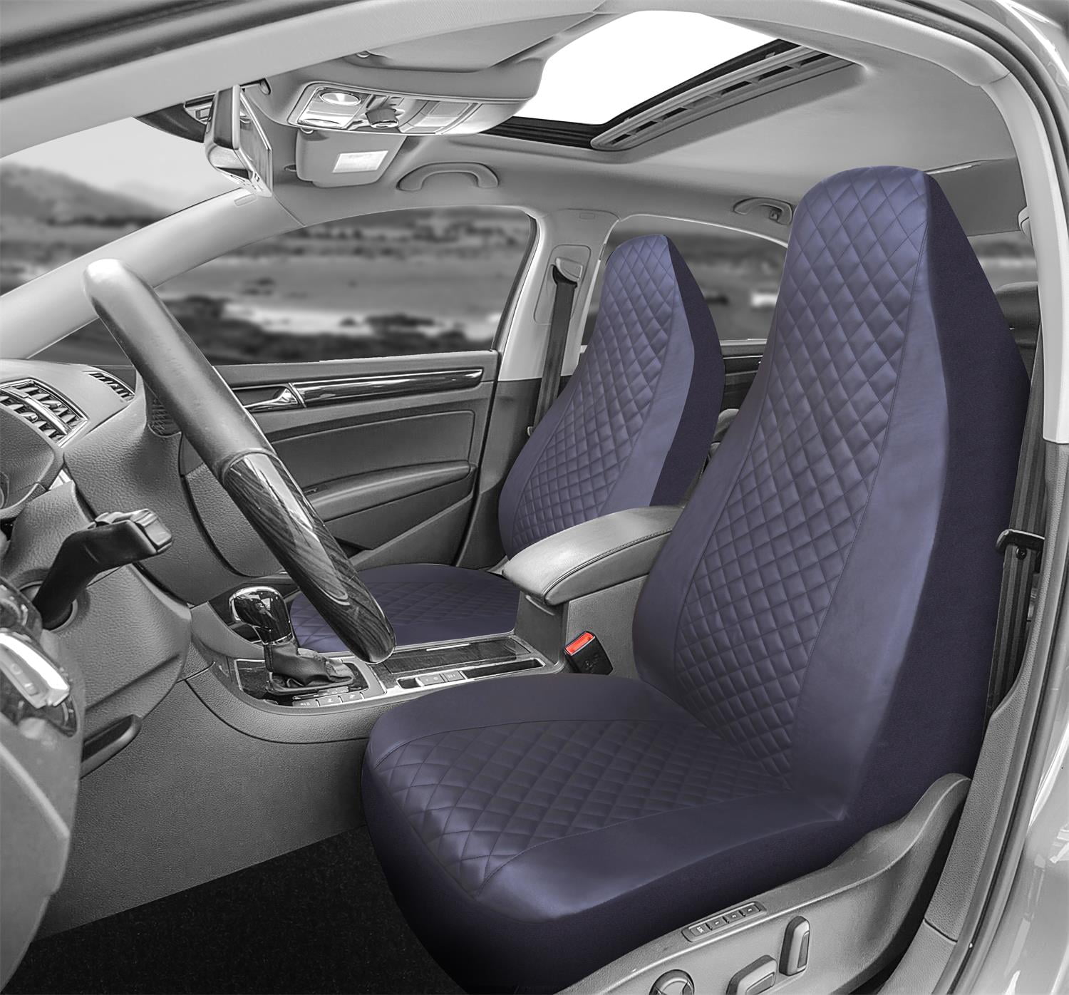 Auto Drive 2PC High Back Seat Covers Quilted Black Universal Fit