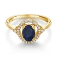 thumbnail image 2 of Gem Stone King 1.34 Ct Oval Blue Sapphire 18K Yellow Gold Plated Silver Ring (Size 5), 2 of 4