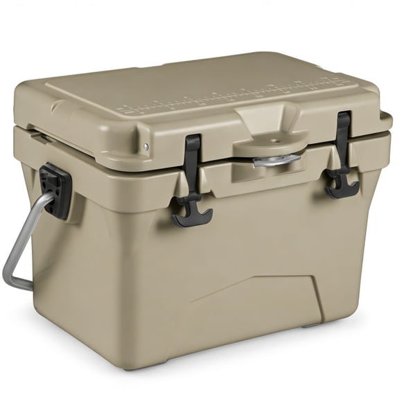 Biotree Hard Cooler 20 Quart Portable Ice Chest with Built-in Ruler Bottle Opener and 2 Cup Holders for Camping and Fishing, Khaki