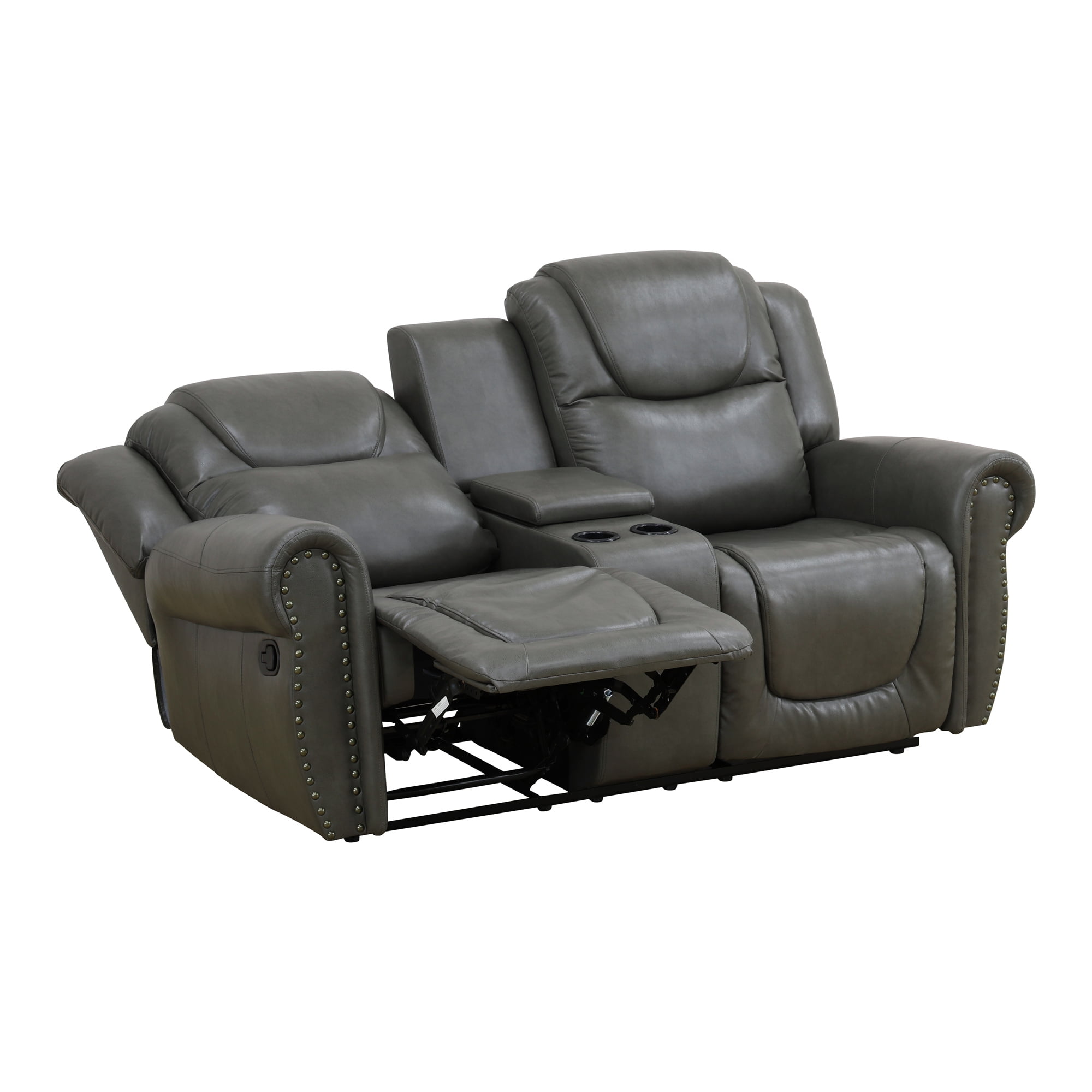 Aukfa 78" Double Recliner Chair Loveseat RV Sofa w/ Cupholder & Console, Home Theater Seating, Leather, Gray