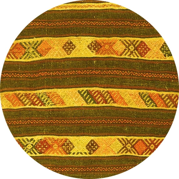 Ahgly Company Machine Washable Indoor Round Abstract Yellow Contemporary Area Rugs, 7' Round
