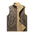 thumbnail image 3 of UVEASISHA Fleece Lined Leather Vest for Men Sleeveless Stand Collar PU Jackets Full Zip Casual Motocycle Vest Vintage Outerwear with Zipper Pockets Coffee 3XL, 3 of 10
