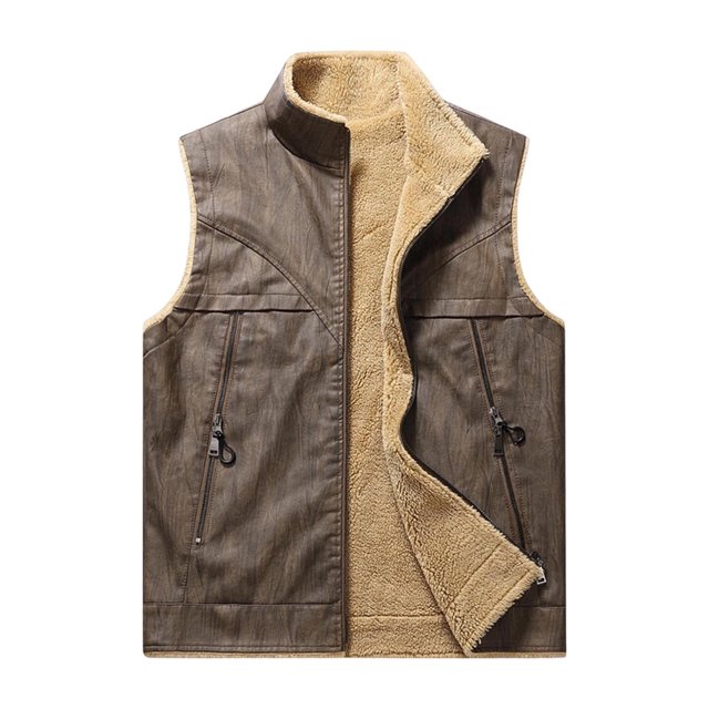 Gilet pour Homme, Veste Sans Manches avec Extérieur en Cuir et Doublure Douillette en Peau Lainée, Design Réversible pour Tenue Décontractée d'Automne et d'Hiver