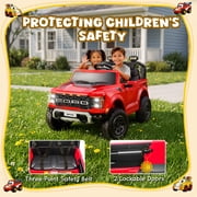 Conchico 24V Licensed Ford F150 Raptor Battery Powered Ride on Truck w/ Remote, 2-Seater and Rear Trunk for Kids Gift, Red