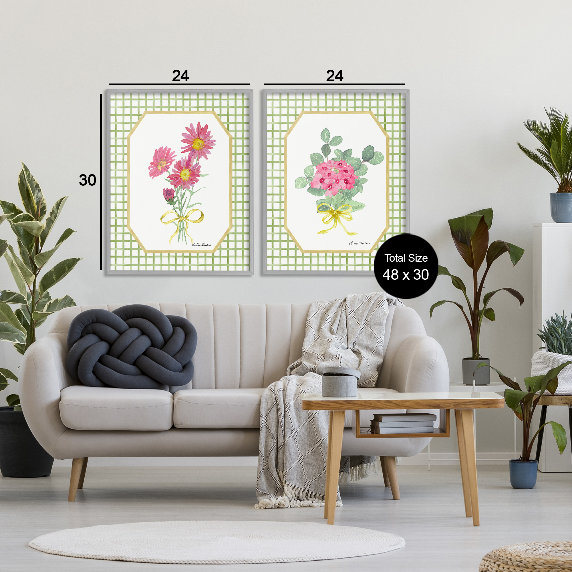 Cottage Botanical Story 2 Piece Gray Framed Giclee Art Set, design by Lee Ann Sanders