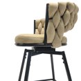 thumbnail image 4 of 360 Swivel Upholstered Counter Stool with Black legs Barstools No Adjustable, Modern Suede Woven Bar Stools with Black Metal Footrest and Base, for Bars, Dining Room, (Light Brown), 4 of 7