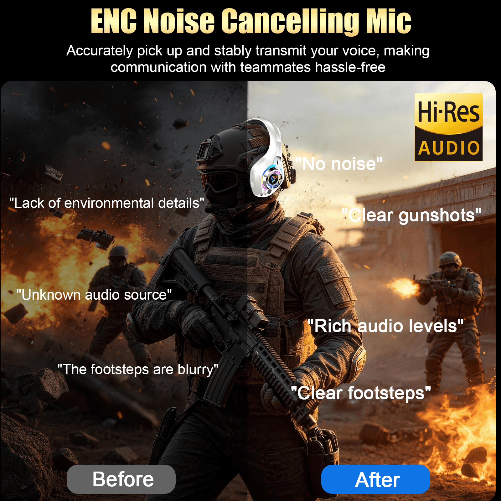 2.4GHz Wireless Gaming Headset for PS4/PS5/Xbox/Switch/PC, Bluetooth Over Ear Headphones with ENC Noise Cancelling Mic,7.1 Stereo Surround Sound, 40mm Drivers, RGB Light, 45H Battery Gaming Headphone