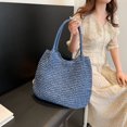 thumbnail image 6 of husxh Women Vintage Shoulder Bag Large Capacity Retro Straw Handbag Hasp Closure Simple Weaving Handbag Ladies Summer Daily Bag, 6 of 9
