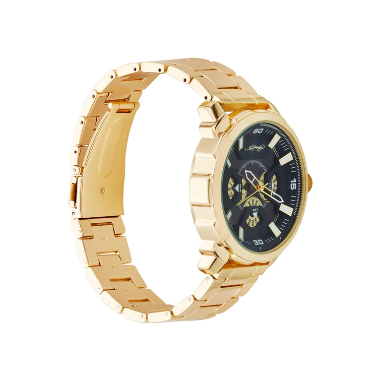 Ed Hardy Men's Shiny Gold Tone Metal Strap Watch 46mm - Walmart.com
