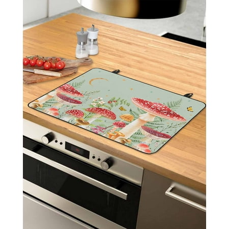 

Mushroom Stove Top Covers for Electric Stove Heat Insulation Fireproof Glass Cooktop Cover Counter Top Glass Stove Cover for Prevent Scratches 36 x21 Spring Floral Summer Botanical Sage Green