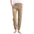 thumbnail image 1 of Women's Cargo Pants Minimalist Spring Summer Solid Color Pants With Printed Pockets Drawstring Women Pants Khaki M, 1 of 3