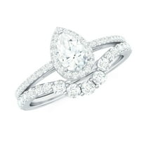Rosec Jewels - Lab Grown Diamond Teardrop Wedding Ring Set - 4X6 mm Pear Shape - EF-VS Grade, 925 Sterling Silver, US 4.00