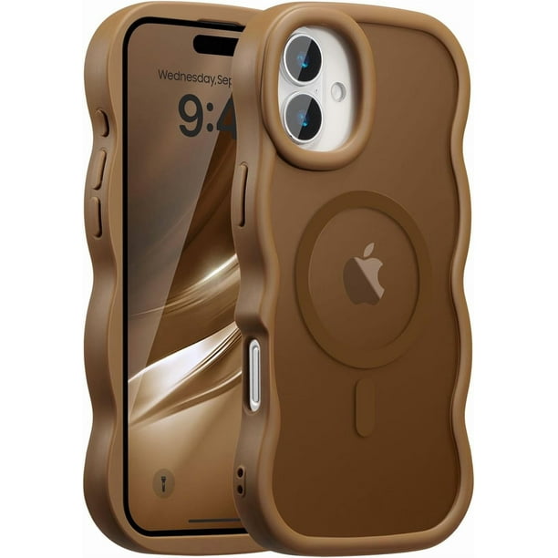 Funda magnética para iPhone 16, compatible con MagSafe, diseño de marco ondulado transparente 2025, funda protectora de borde suave, bonita, transparente, mate, a prueba de golpes