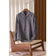 thumbnail image 3 of Camisa de manga larga con cuello cuadrado y rayas contrastantes de lino para hombre, informal, de negocios, para primavera y verano, 3 of 4