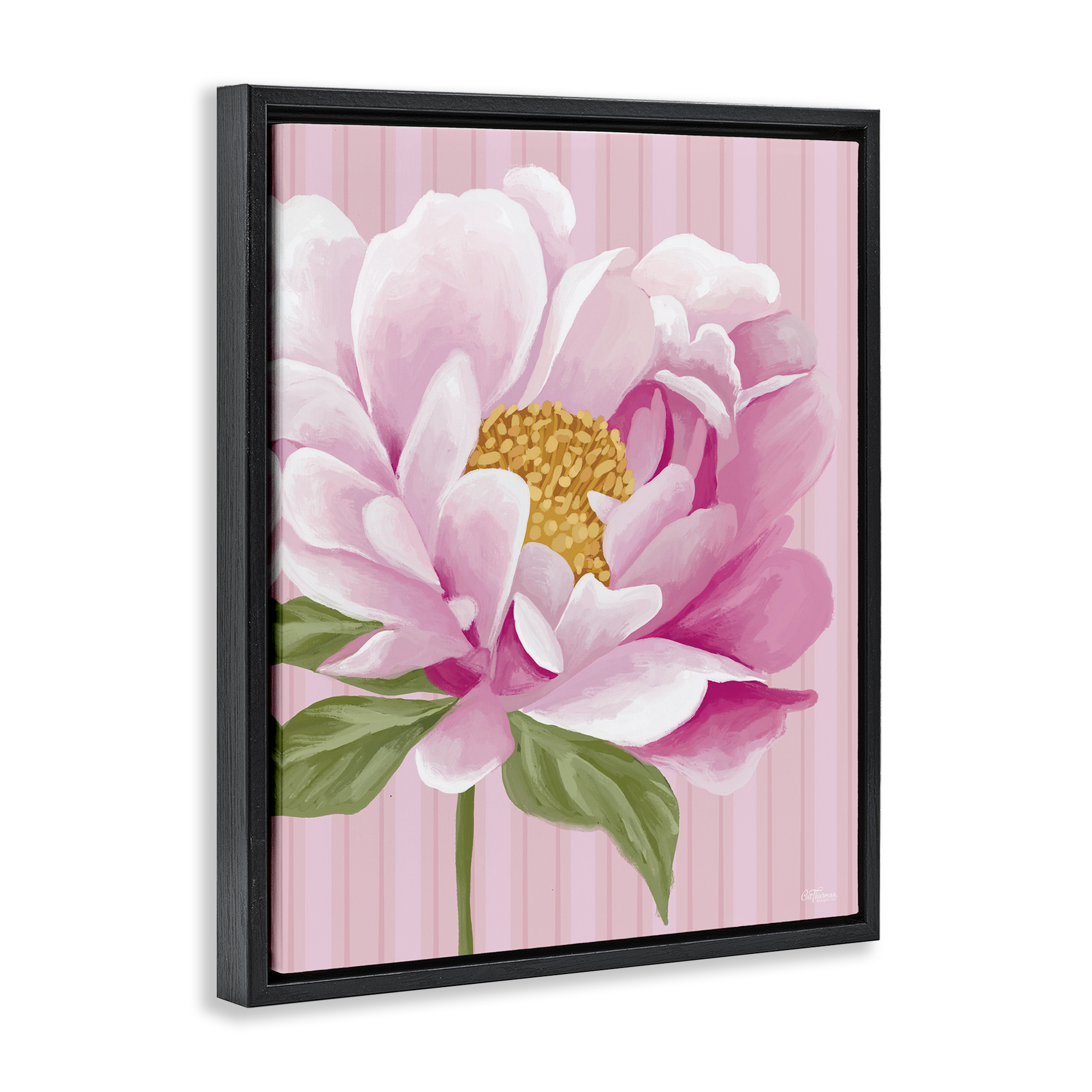 Stupell Industries Pink Carnation Bloom Botanical & Floral Painting Black Floater Framed Art Print Wall Art, 17 x 21