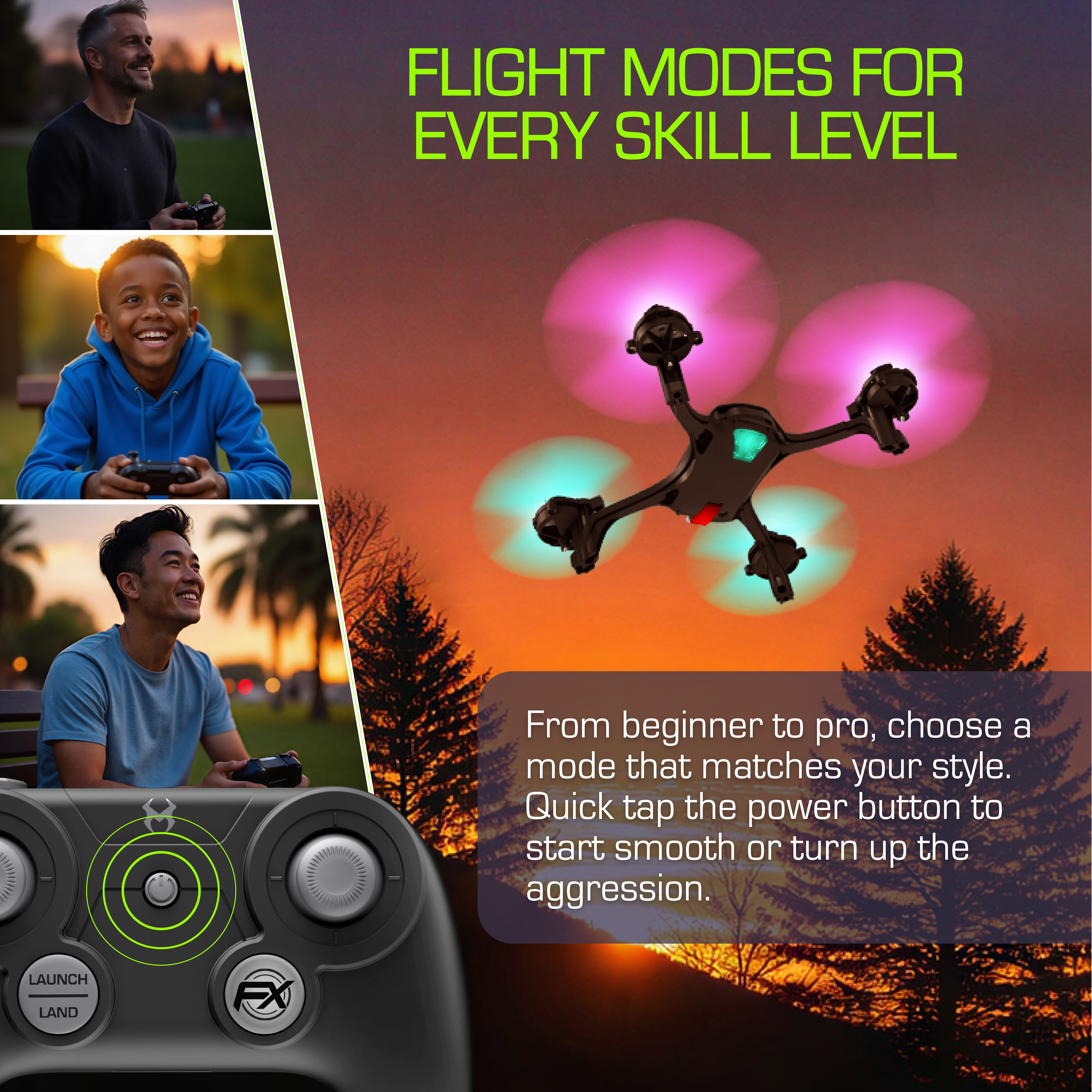 Sky Viper Nova Light FX Drone w/Charging Cable and Rechargeable Lipo Battery
