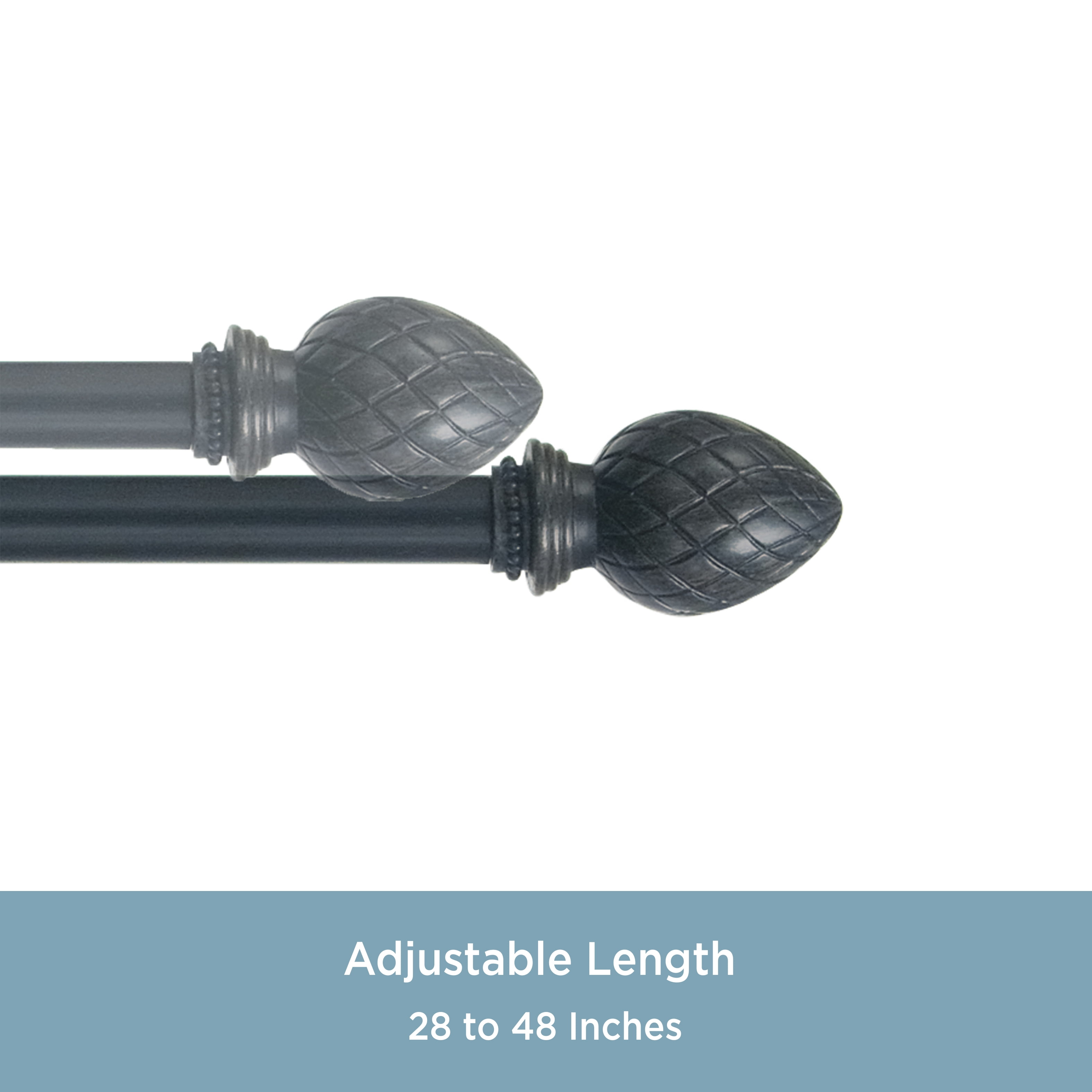Kenney Pineapple 28-48" Petite Café Adjustable Curtain Rod, 1/2" Dia., Slate Grey