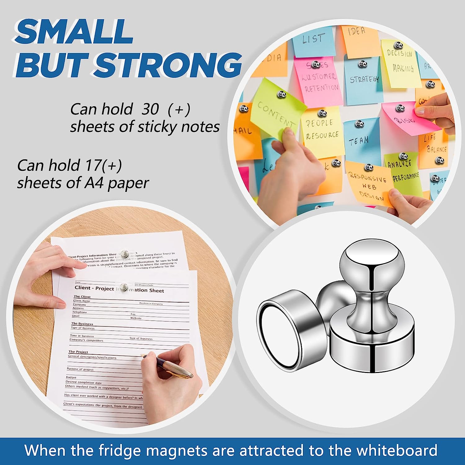 60pcs Strong Neodymium Push Pin Magnets for Whiteboard, Fridge, Office & Classroom