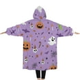 thumbnail image 2 of Oversized Wearable Blanket Hoodie,Purple Halloween Pattern Sherpa Blanket Hoodie with Super Pockets,Super Warm Fuzzy Pullover for Women & Men, 2 of 6