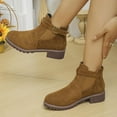 thumbnail image 5 of UTTOASFAY Women's Square Heel Buckle Short Boots Fall Winter Cool Solid Color Low Heel Comfortable Versatile Brown, 5 of 9