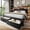 Black, variant on Laisnet Full Size Bed Frame with 2 Storage Drawers, Linen Upholstered Metal Platform Bed with Charging Station, 5-Tier Bookcase Headboard with LED Lights, Black