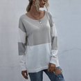 thumbnail image 2 of Rawiri Color Blocked Sweater Crewneck Loose Sweaters Pullover Long Sleeve Casual Stitching Knit Pullover for Women Light Gray M, 2 of 8