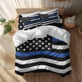 thumbnail image 2 of American Flag Full Size Comforter Set, Retro USA Flag Blue Line Black White Striped Bedding for All Seasons, 4 Pcs Bed Set, 1Quiltcover (86"x86") ,1Sheet(80"x116"), 2Pillowcases (30"x20"), 2 of 12