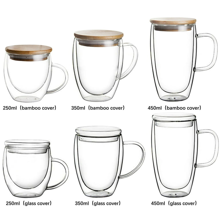 250ml Double Wall Glass Cups Handle Heat Resistant Transparent Wall Glass  Mugs