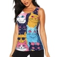 thumbnail image 1 of Balery Colorful Cats Pattern Art Camiseta sin mangas estampada ligera para mujer, tops de entrenamiento sin mangas, camisetas de yoga transpirables de secado rápido.-X-Large, 1 of 7