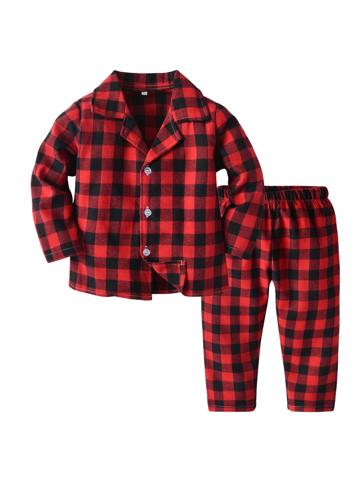 Bagilaanoe 2pcs Little Boy Girl Pajamas Sets Plaid Long Sleeve Shirts