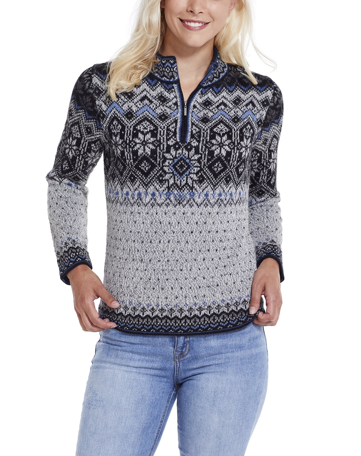Invisible World Women's Pure Alpaca Wool Sweater Half-Zip Nordic Pullover, Size: Large